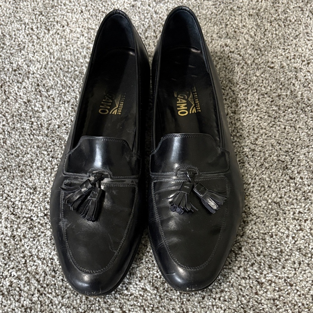 Salvatore Ferragamo Black Leather Tassel Loafers